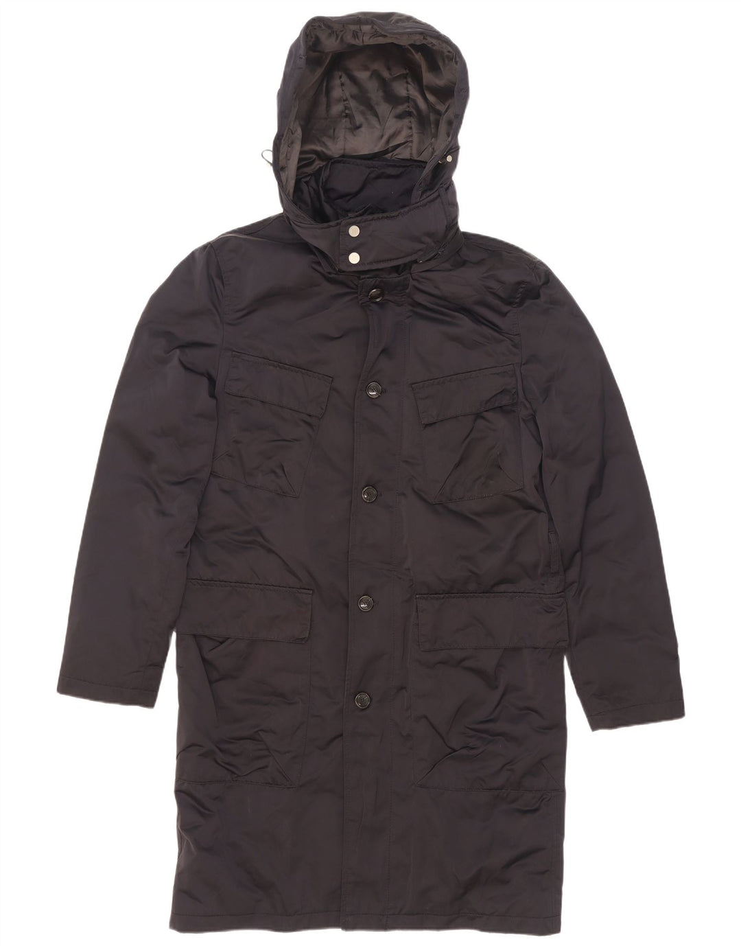 Zara Ανδρικό παλτό με κουκούλα με επένδυση UK 38 Medium Navy Blue Polyester