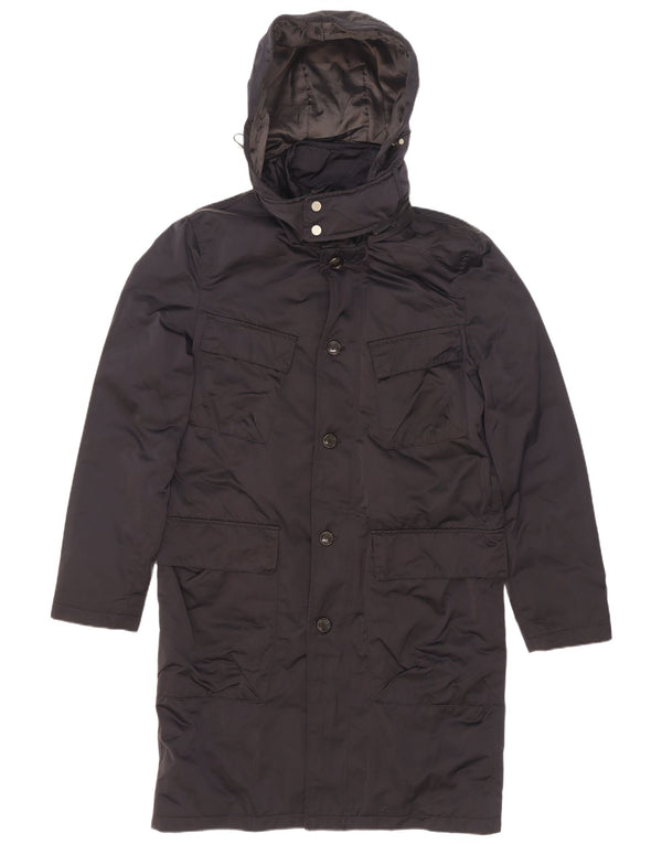 Zara Ανδρικό παλτό με κουκούλα με επένδυση UK 38 Medium Navy Blue Polyester