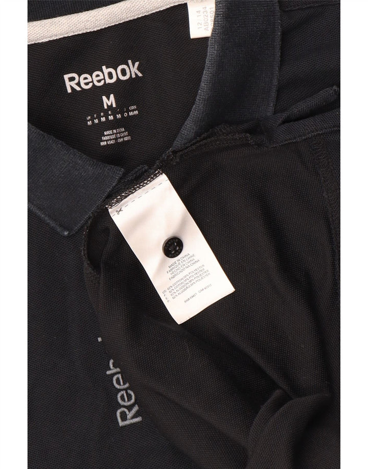 Ανδρικό πουκάμισο πόλο Reebok, μεσαίο μαύρο βαμβακερό