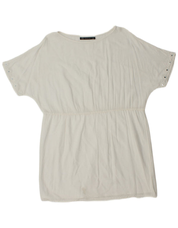 Zara Γυναικεία Μπλούζα Oversized Top UK 14 Medium White Polyester