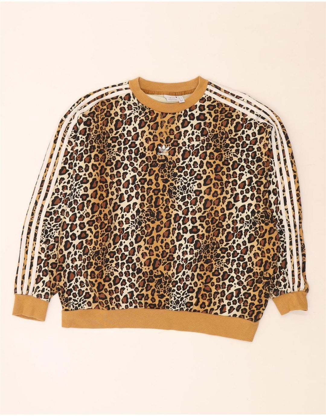 ADIDAS Γυναικείο φούτερ μεγάλου μεγέθους πουλόβερ UK 8 Small Beige print Animal