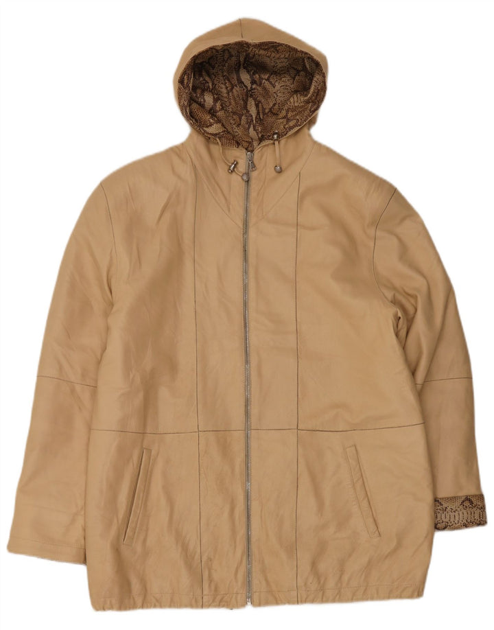 Michel Γυναικείο Δερμάτινο Μπουφάν Oversized με Κουκούλα IT 44 Medium Beige Leather