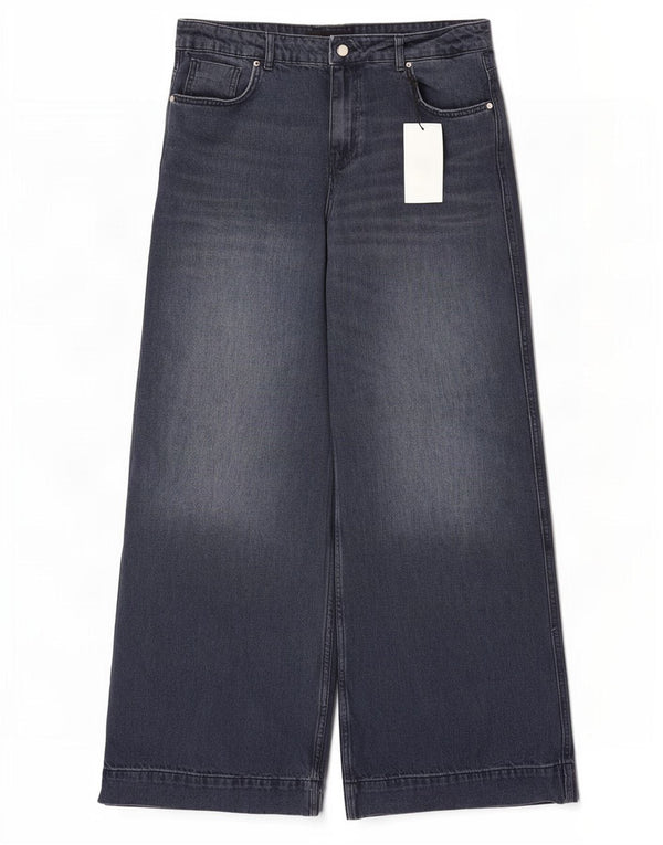 Zara γυναικείο ψηλό ψηλό φαρδύ τζιν EU 40 Medium W30 L32 Navy Blue Cotton
