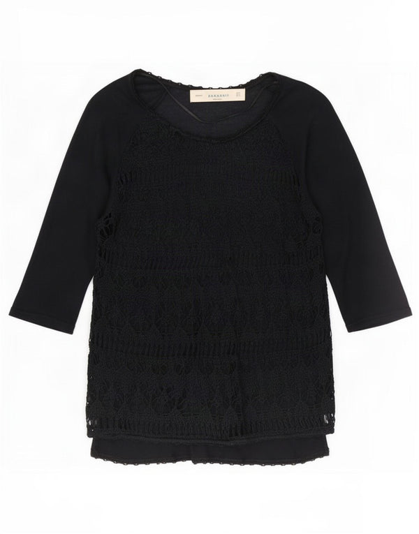 Zara Γυναικεία See Through Top 3/4 Sleeve UK 12 Medium Black