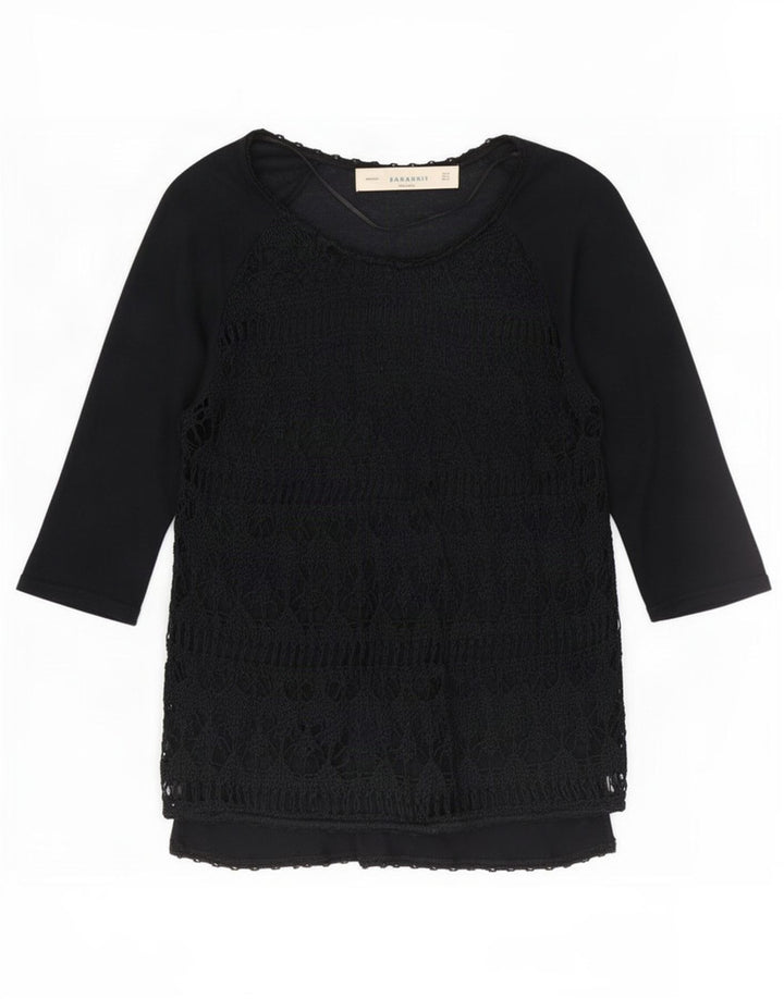 Zara Γυναικεία See Through Top 3/4 Sleeve UK 12 Medium Black