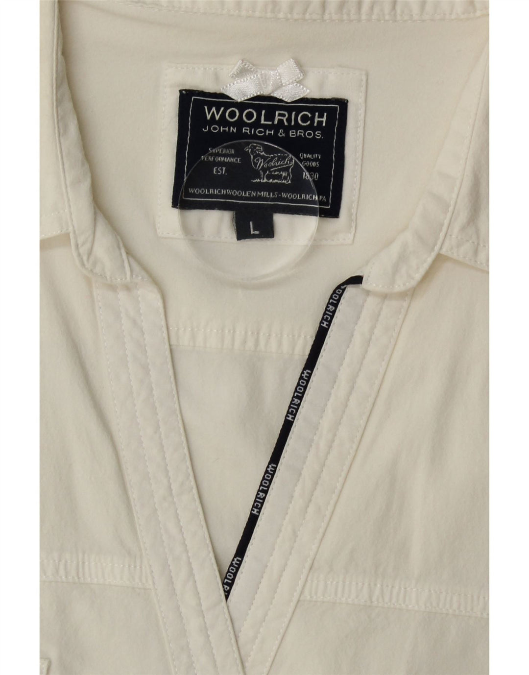WOOLRICH Womens Short Sleeve Shirt Blouse UK 16 Large Off White Vintage Woolrich and Second-Hand Woolrich from Messina Hembry 