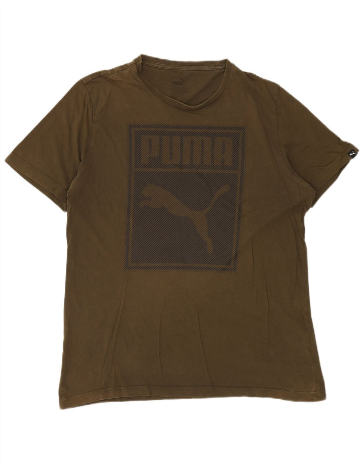 Ανδρικό γραφικό μπλουζάκι PUMA Top μεγάλο χακί βαμβακερό