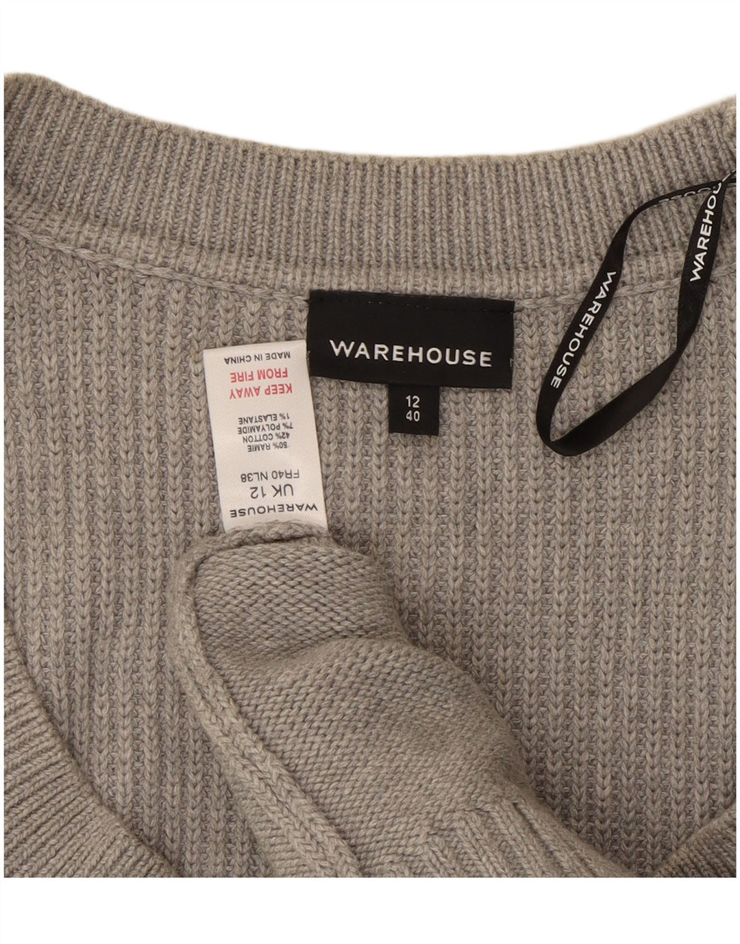 Γυναικείο WAREHOUSE 3/4 Sleeve Boat Neck Jumper UK 12 Medium Grey