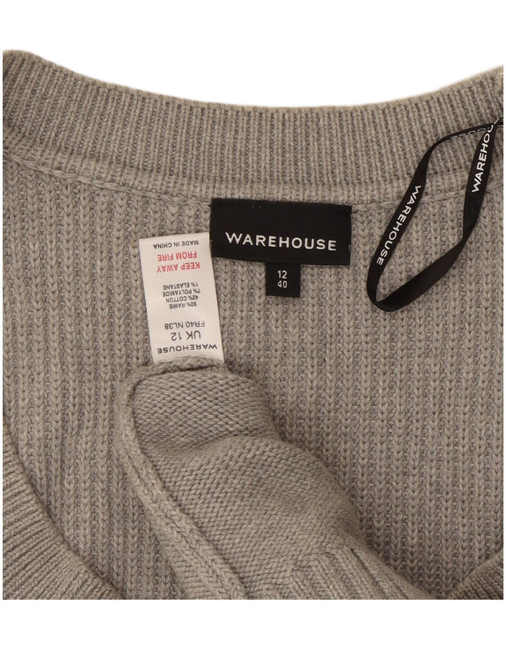 Γυναικείο WAREHOUSE 3/4 Sleeve Boat Neck Jumper UK 12 Medium Grey