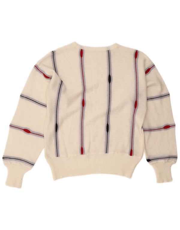 Vintage γυναικείο πουλόβερ με λαιμόκαυστο UK 14 Medium White ριγέ