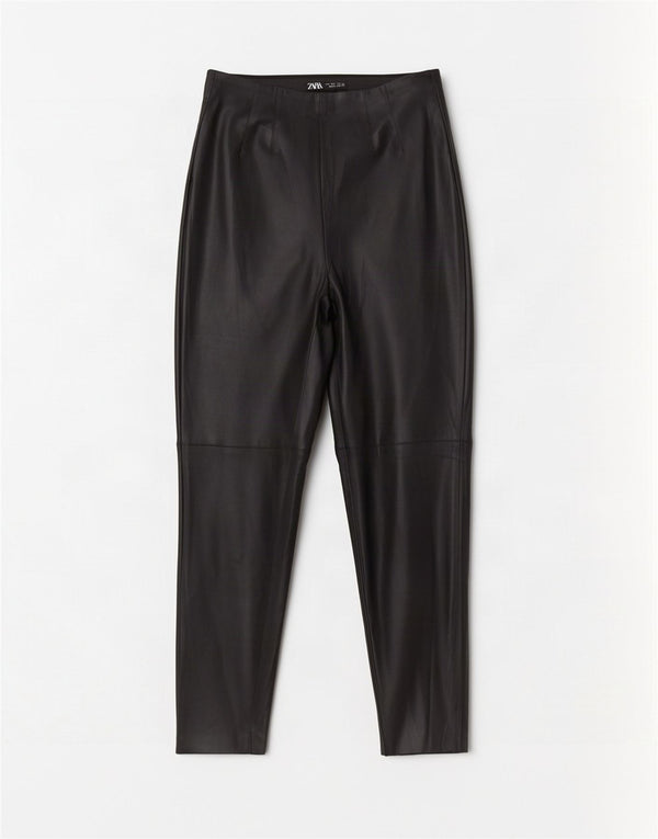 Zara Γυναικείο Slim Παντελόνι Faux Leather Large W30 L27 Μαύρο Πολυουρεθάνη
