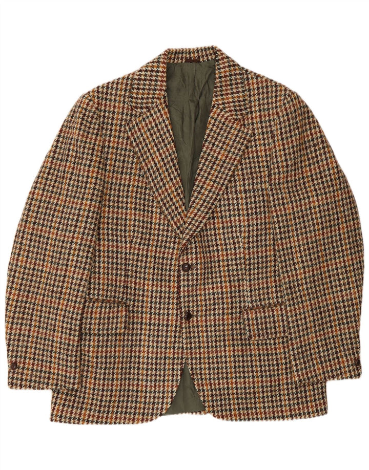 Harris Tweed Ανδρικό σακάκι σακάκι με 2 κουμπιά UK 40 Large Brown Houndstooth