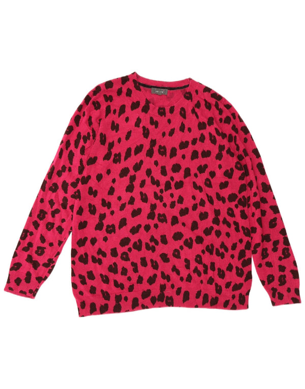 Marks & Spencer Γυναικείο πουλόβερ με λαιμόκοψη UK 22 2XL Pink Animal Print