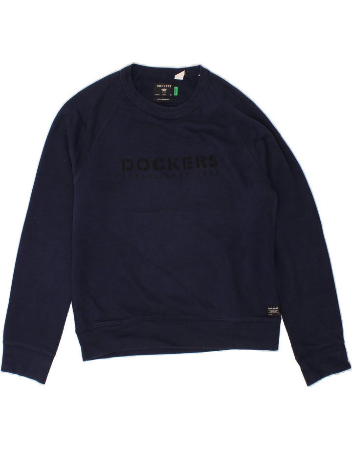 DOCKERS Mens Graphic Sweatshirt Jumper Small Navy Blue Cotton Vintage Dockers and Second-Hand Dockers from Messina Hembry 