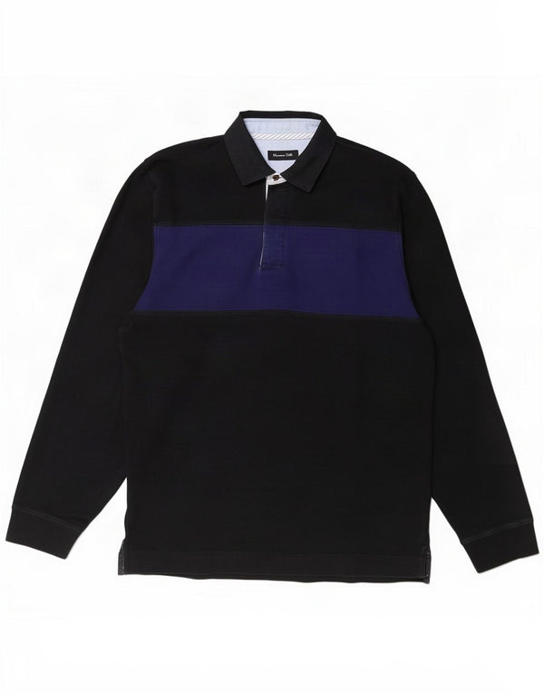 Ανδρικό μακρυμάνικο μπλουζάκι πόλο Massimo Dutti Medium Navy Blue Colorblock