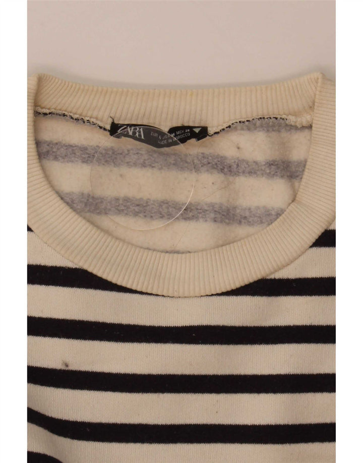 Zara Γυναικεία φούτερ μεγάλου μεγέθους Jumper UK 14 Medium Off White ριγέ