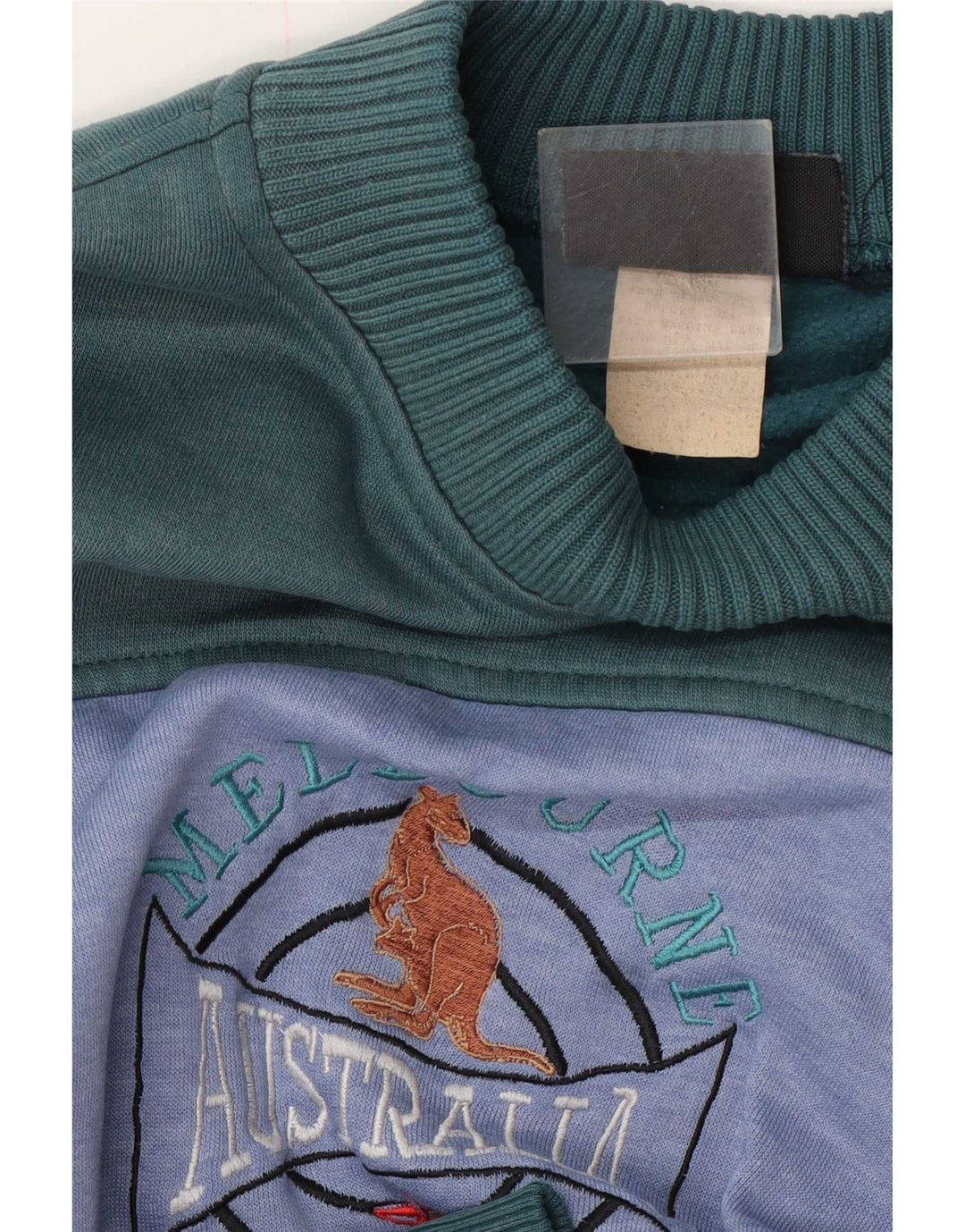 Vintage ανδρικό γραφικό φούτερ Jumper XL Green Colourblock Πολυεστέρας