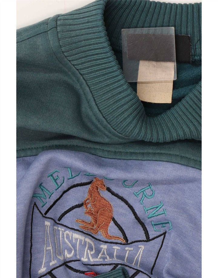 Vintage ανδρικό γραφικό φούτερ Jumper XL Green Colourblock Πολυεστέρας