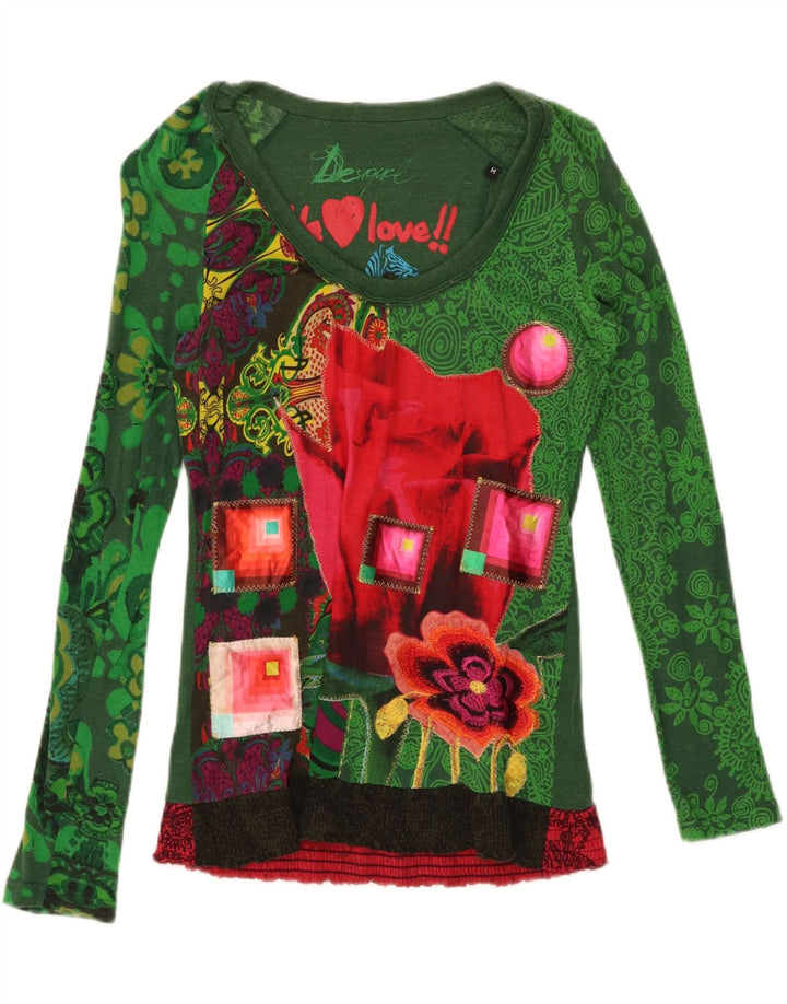 Desigual Γυναικείο τοπ μακρυμάνικο UK 14 μεσαίο πράσινο βαμβακερό