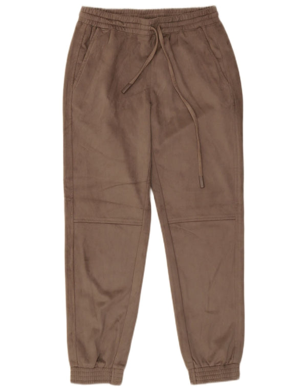Zara Womens Velour Tracksuit Trousers Joggers UK 4 XS Brown Polyester