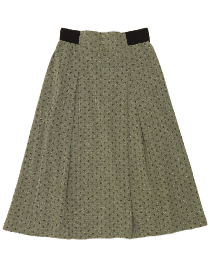 Vintage Γυναικεία Midi Φούστα IT 42 Medium W30 Green Spotted Polyester