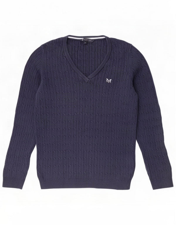 Crew Clothing Γυναικείο Πουλόβερ με λαιμόκοψη με V λαιμόκοψη UK 12 Medium Navy Blue Cotton