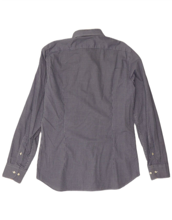 ALVIERO MARTINI Ανδρικό πουκάμισο νούμερο 16 41 Large Navy Blue Gingham Cotton