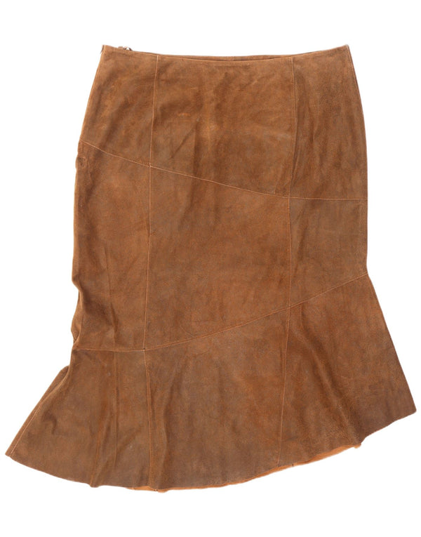 Vintage γυναικεία δερμάτινη φούστα γοργόνας UK 24 4XL W42 L36 καφέ δέρμα