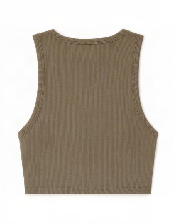 Zara Womens Crop Vest Top UK 12 Medium Khaki Cotton