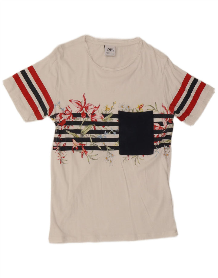 Zara Ανδρικό T-Shirt Top Small White Floral Βαμβακερό
