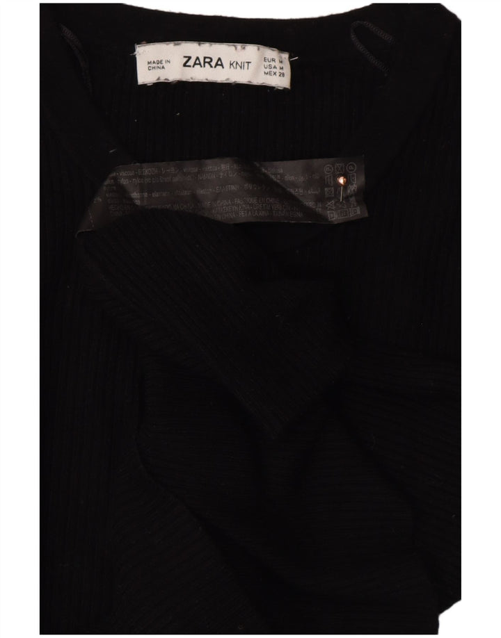 ZARA Γυναικείο πουλόβερ με κουμπιά λαιμόκοψης UK 12 μεσαία μαύρη βισκόζη