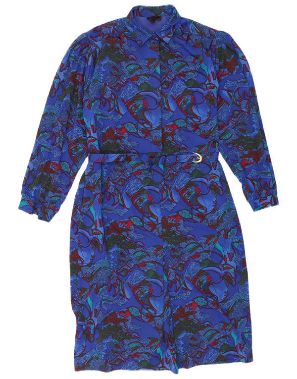 Vintage γυναικείο μακρυμάνικο φόρεμα IT 46 Large Blue Floral Polyester
