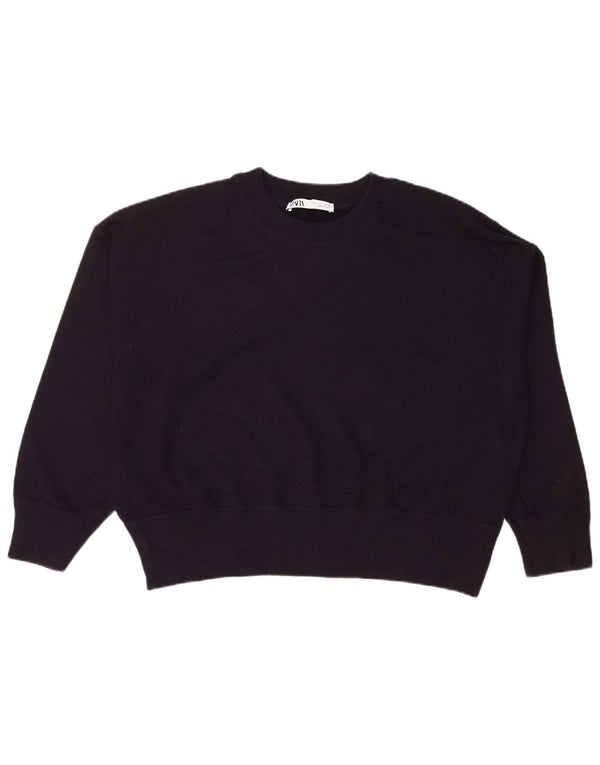Zara Γυναικεία φούτερ υπερμεγέθη Crop Jumper UK 16 Large Navy Blue Viscose