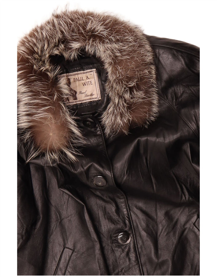 PAUL & WITE Γυναικείο Δερμάτινο Παλτό UK 20 2XL Μαύρο Δερμάτινο