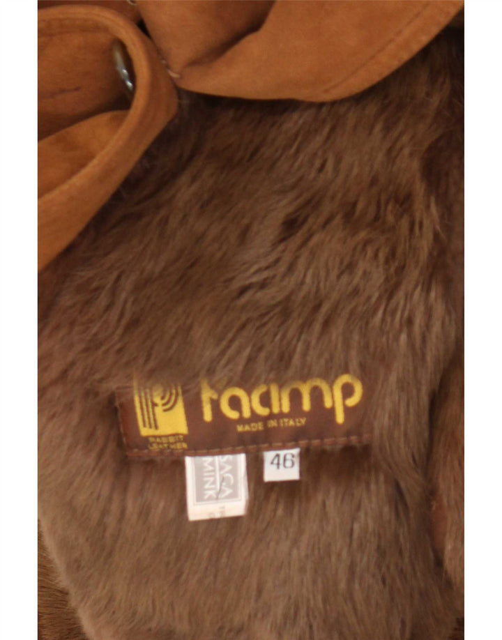 Vintage Γυναικείο Παλτό Shearling IT 46 Δερμάτινο Μεγάλο Καφέ