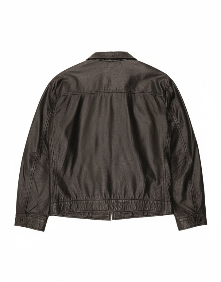 BENETTON Mens Bomber Leather Jacket UK 40 Large Black Leather