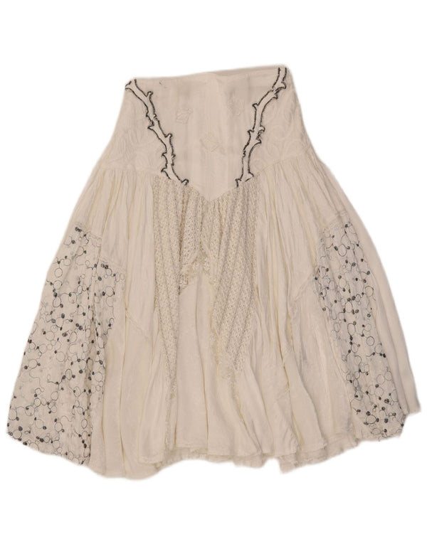 Vintage Γυναικεία Flared Φούστα W27 Small White Floral Viscose