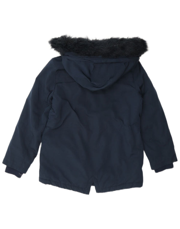 Marks & Spencer Girls Hooded Sherpa Parka Jacket 8-9 Years Navy Blue