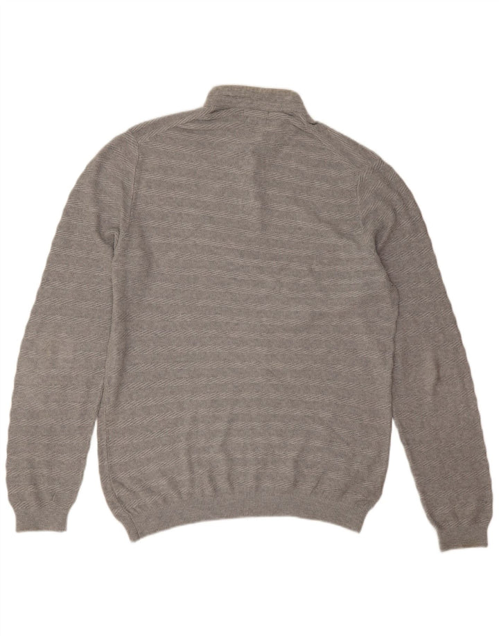 Massimo Dutti Ανδρικό πουλόβερ με κουμπιά λαιμόκοψη XL γκρι βαμβακερό ριγέ