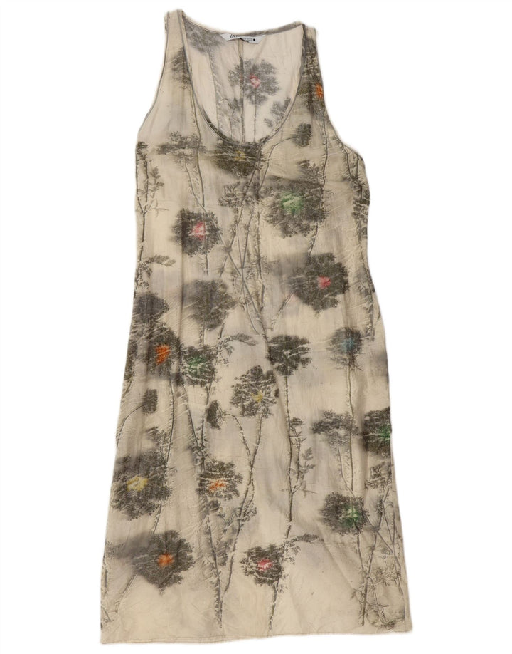 Zara Γυναικείο Αμάνικο Βασικό Φόρεμα UK 12 Medium Off White Floral βαμβακερό