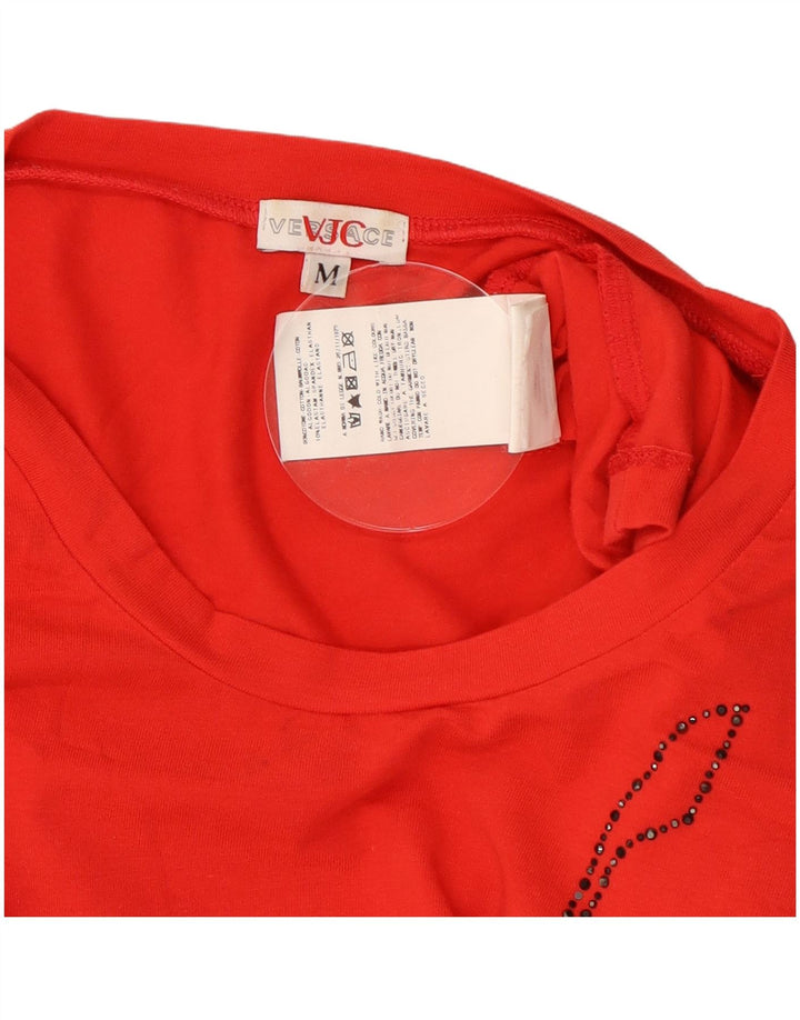 Γυναικείο τοπ γραφικό Versace μακρυμάνικο UK 12 μεσαίο κόκκινο βαμβακερό