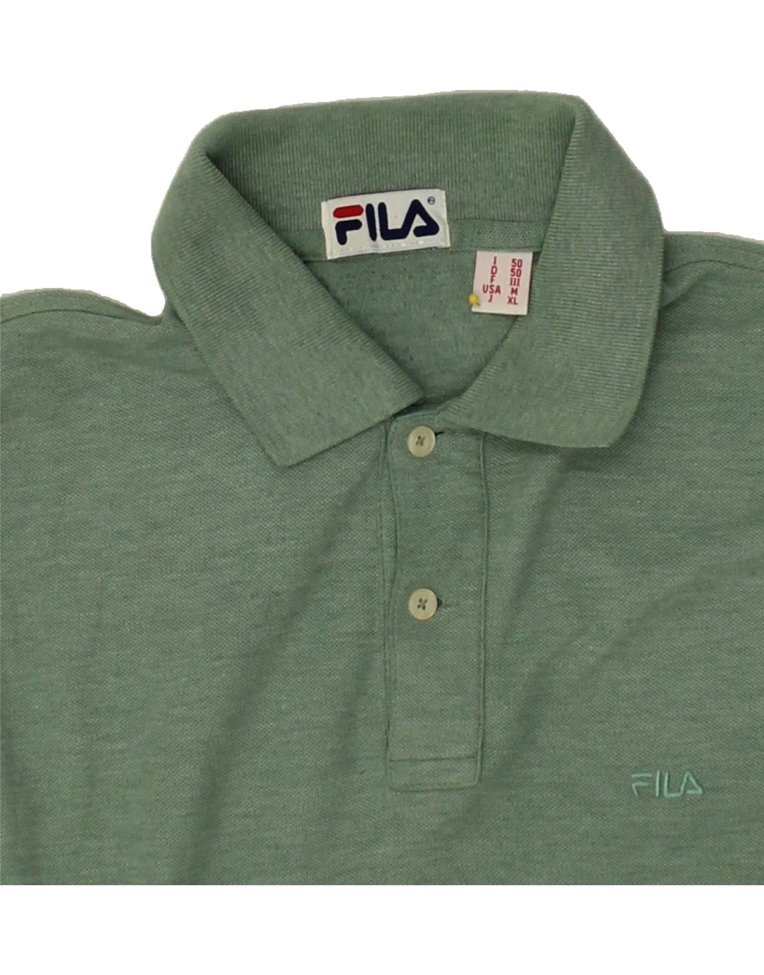 FILA Mens Long Sleeve Polo Shirt IT 50 Medium Green Vintage Fila and Second-Hand Fila from Messina Hembry 