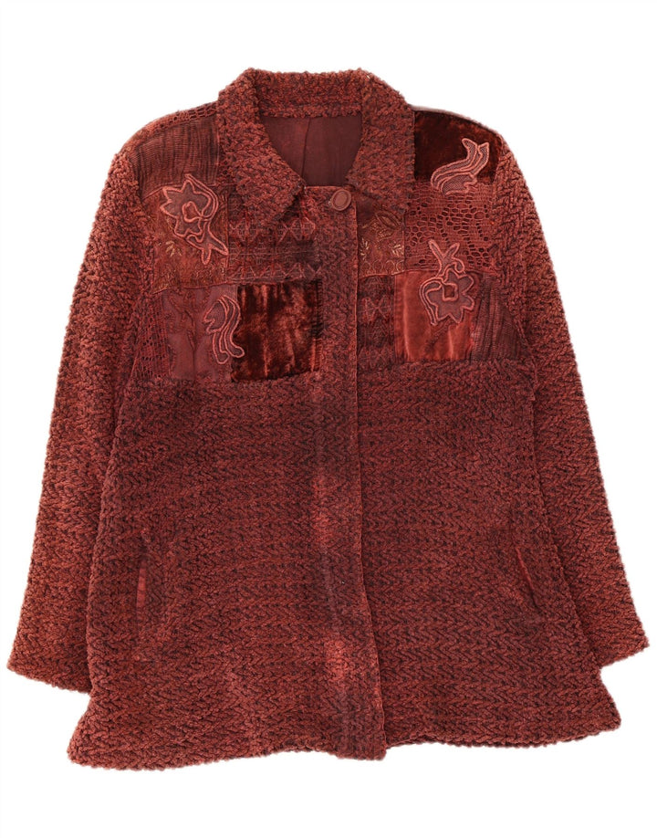 Vintage Γυναικείο Bomber Jacket UK 14 Medium Maroon Floral