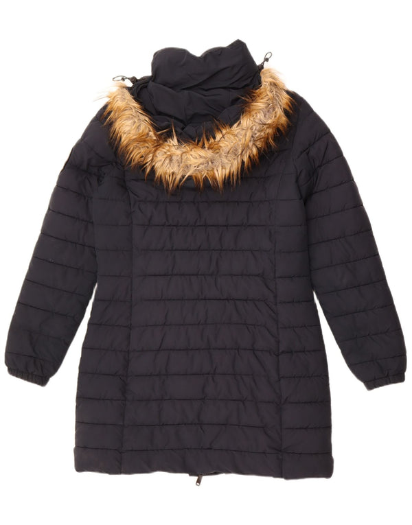 Superdry γυναικείο παλτό με κουκούλα UK 10 Small Navy Blue Nylon