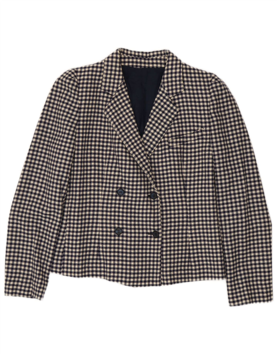 Vintage γυναικείο διπλό μπουφάν Blazer IT 42 Medium Navy Blue Gingham