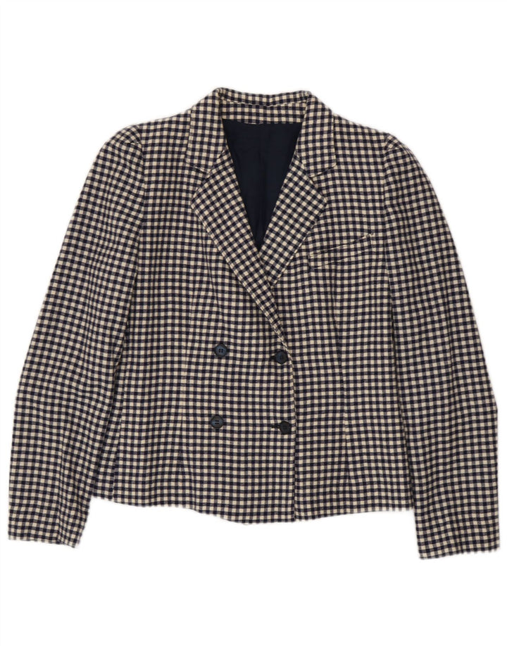 Vintage γυναικείο διπλό μπουφάν Blazer IT 42 Medium Navy Blue Gingham