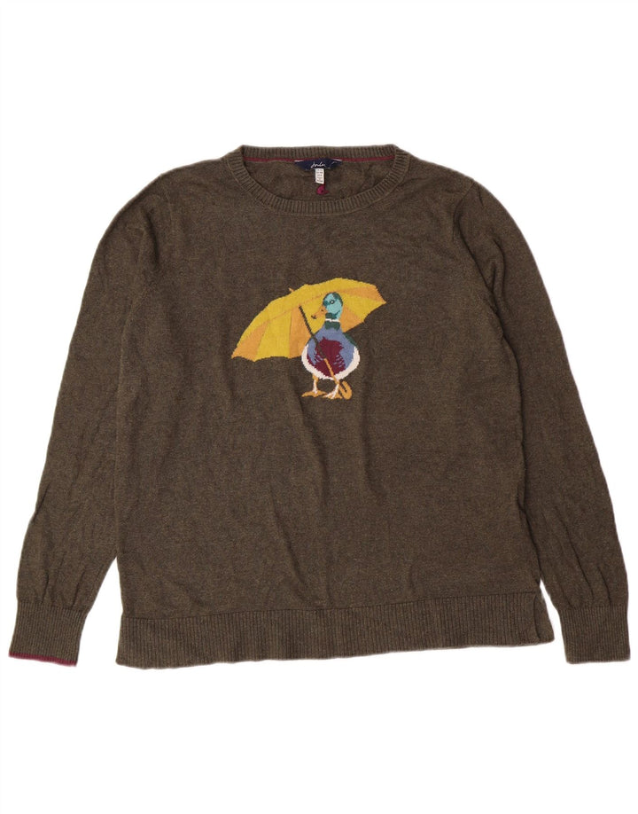 Γυναικείο Joules Graphic Crew Neck Jumper πουλόβερ UK 12 Medium Khaki Cartoon
