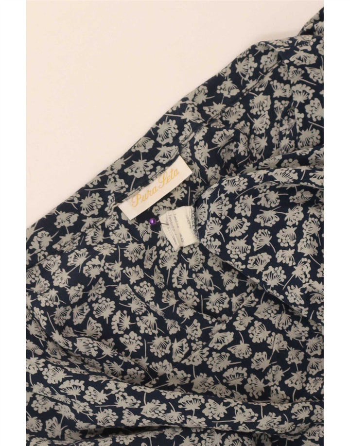 Vintage γυναικεία μπλούζα τοπ IT 48 XL Μπλε φλοράλ μετάξι
