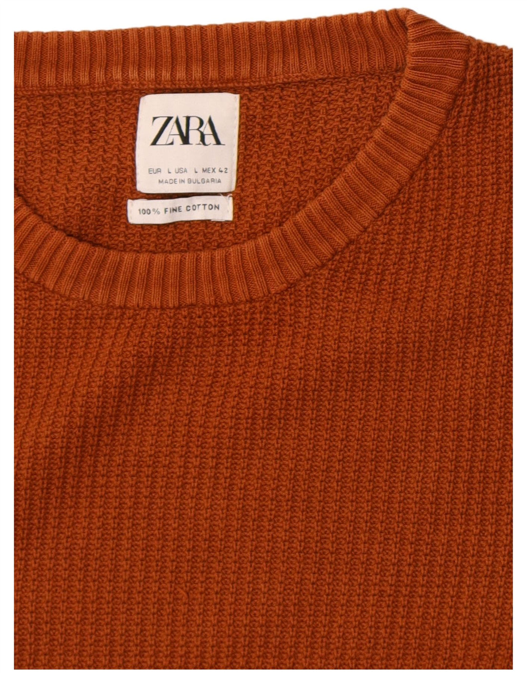 Ανδρικό πουλόβερ Zara Crew Neck Jumper Μεγάλο Καφέ Βαμβακερό