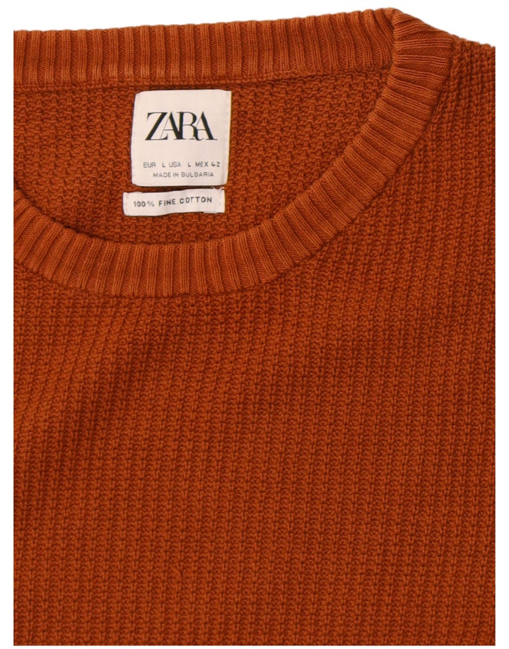 Ανδρικό πουλόβερ Zara Crew Neck Jumper Μεγάλο Καφέ Βαμβακερό